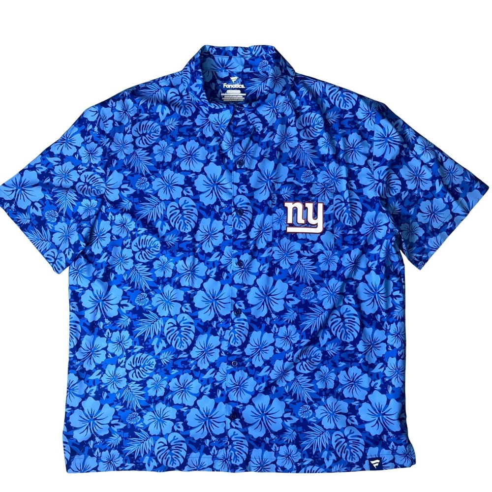 Fanatics New York Giants Button Up Shirt Mens 2XL Blue Floral Tropical NFL Logo